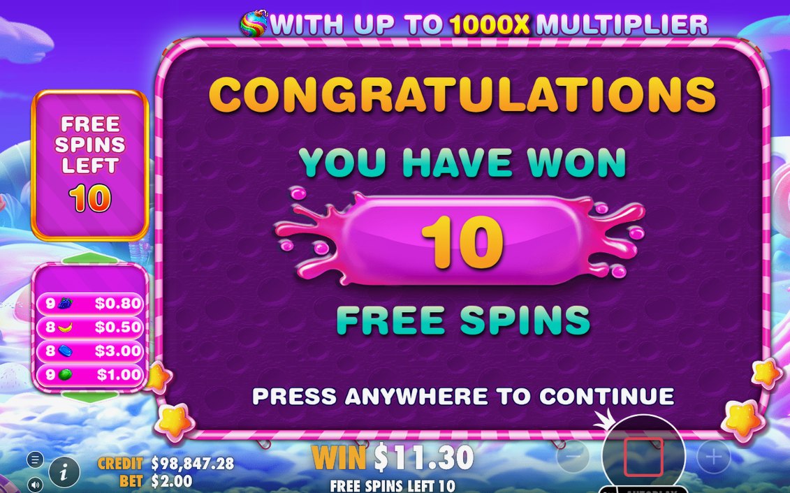 Free Spins-skärmen med kvarvarande snurrar och multiplikatorbomber på planen